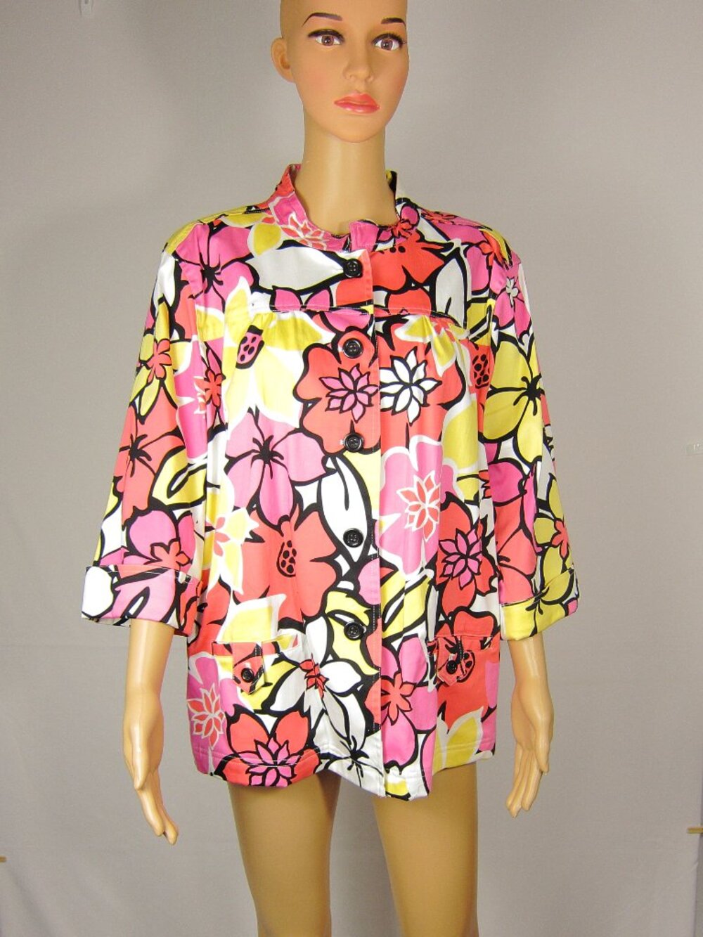 Westbound Vibrant Floral Lightweight Swing Jacket 3/4 Sleeves Size XL